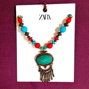 ZARA bold & stunning tribal chunky medallion necklace with tassels🔥🔥🔥